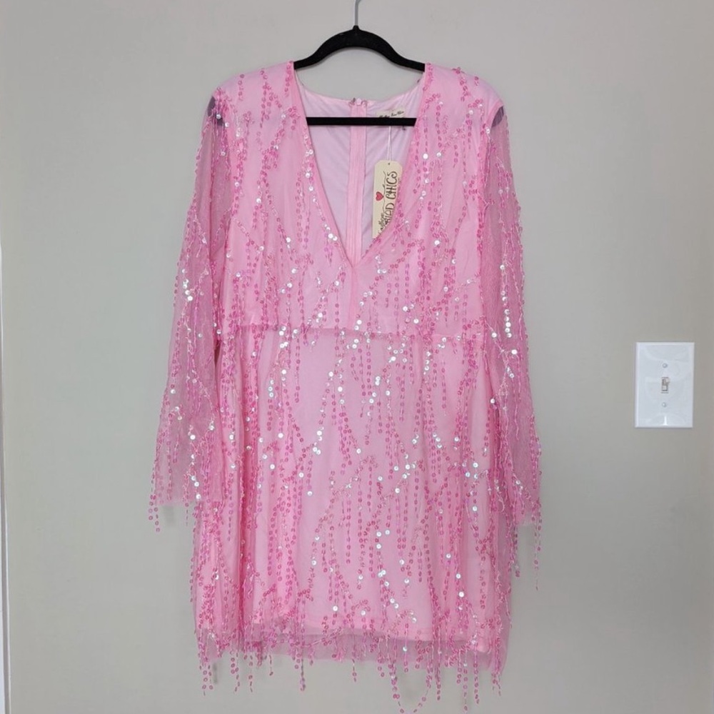 Southern Fried Chics Sequin Mesh Long Sleeve Dress